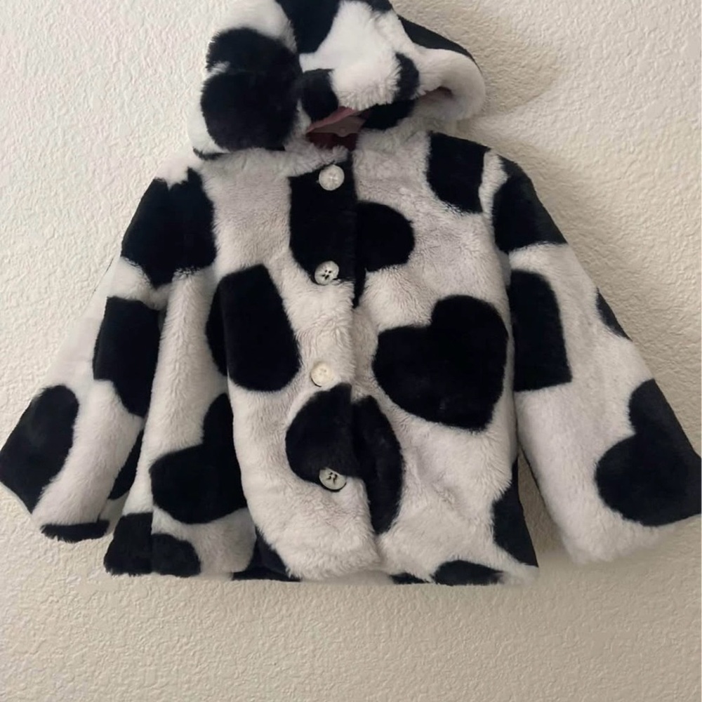 MACYS BRAND FIRST IMPRESSION WINTER HEART PRINT FUZZY COAT TODDLERS